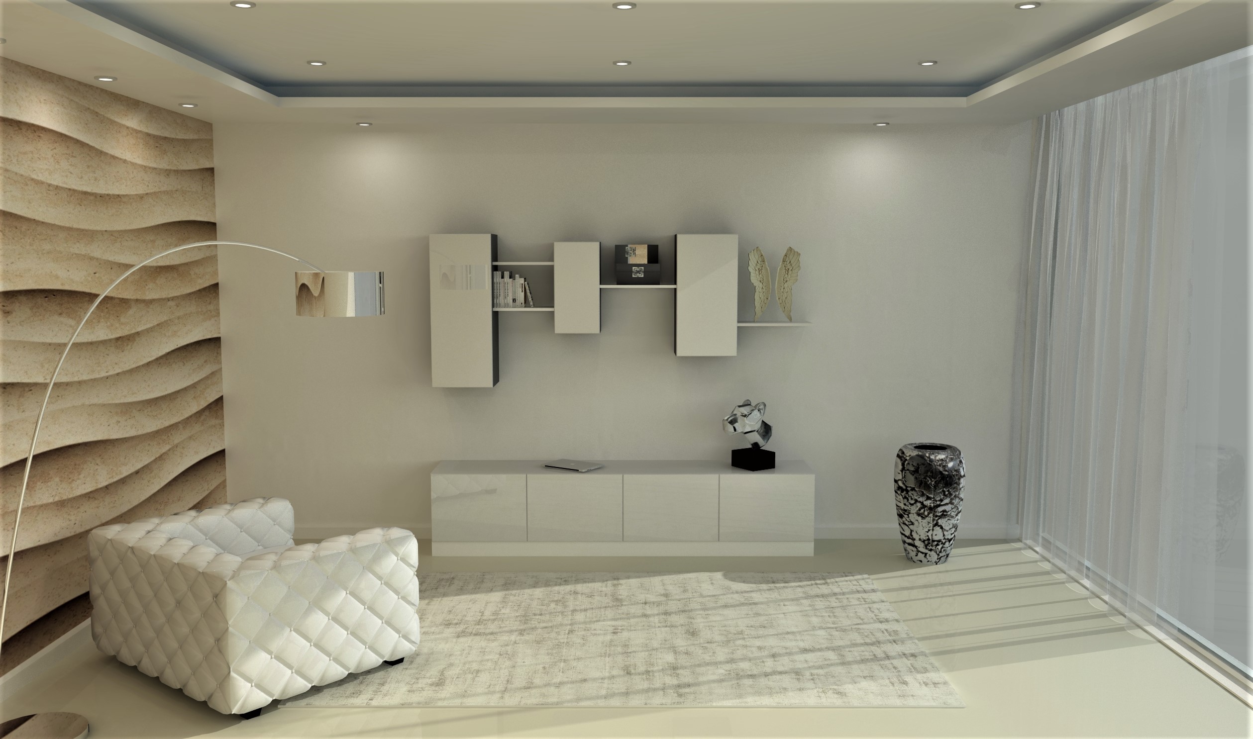Living Room Set In High Gloss White And